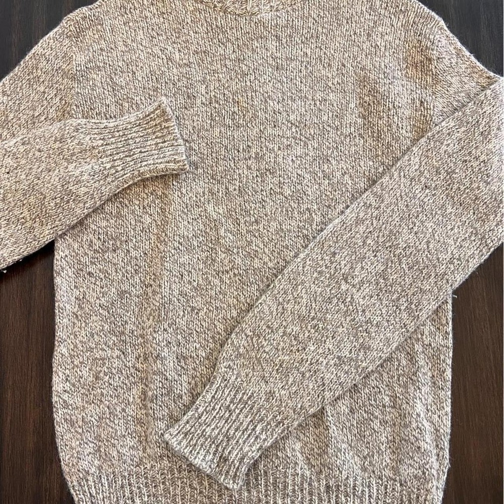 Vintage 80s LL Bean Rag Wool Sweater Mens Cream Tan Marled Crewneck Pullover